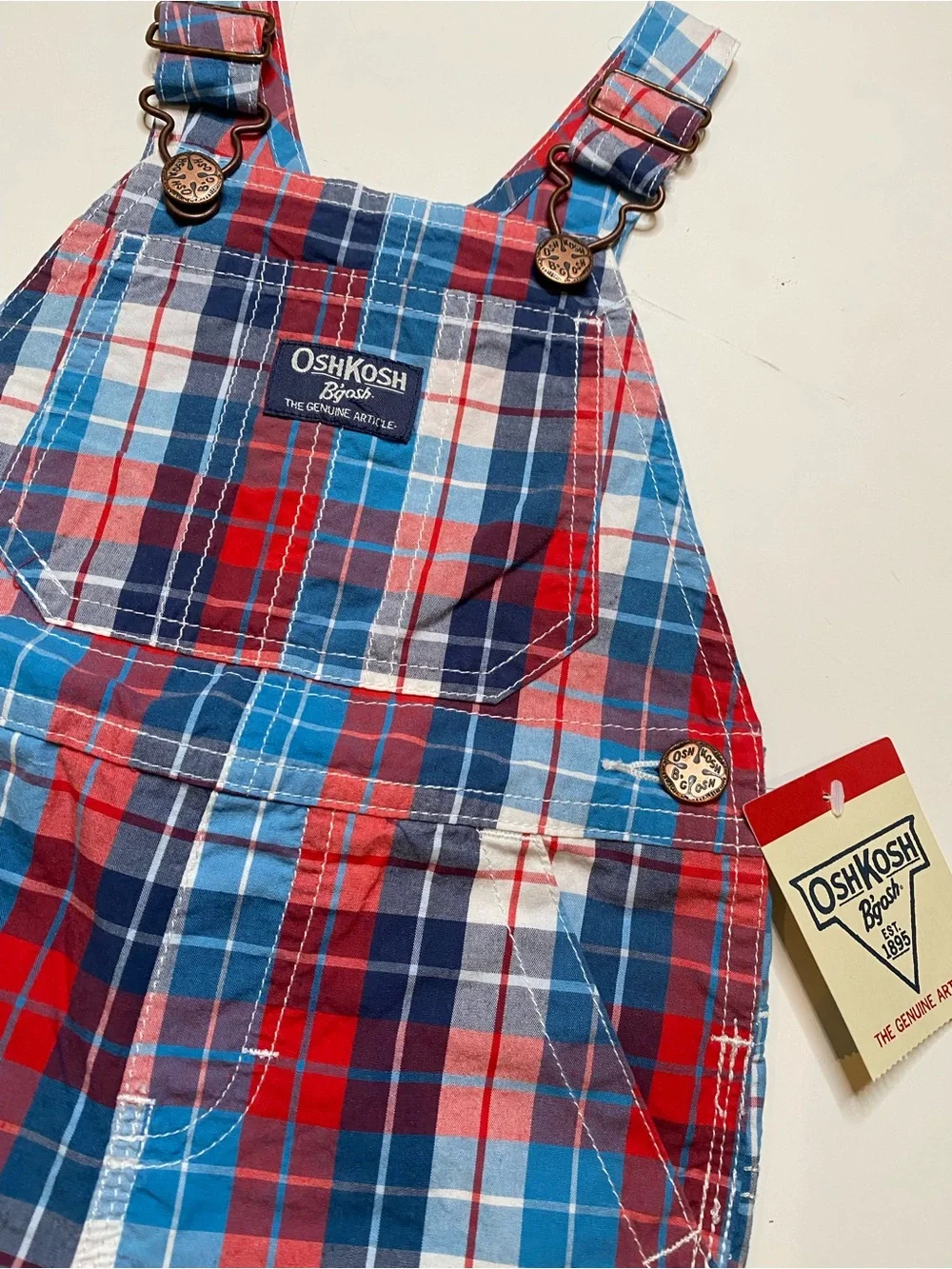NWT Osh Kosh Plaid Bib Overalls Sz 18 months Shorts Boys Girls New With Tags
